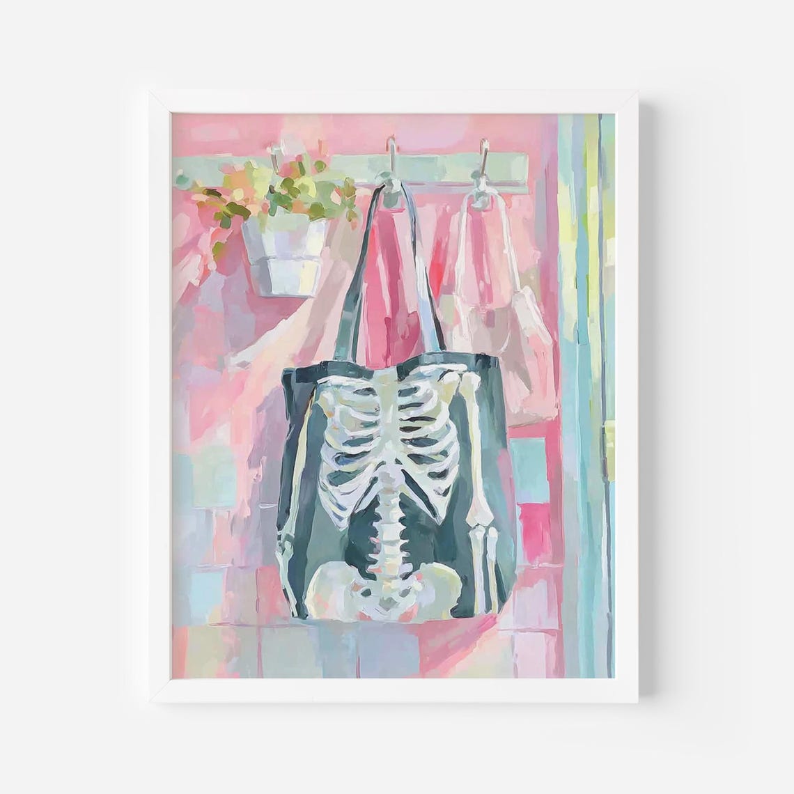 Pastel Pink Skeleton Tote Bag Spooky Goth Halloween Art Poster