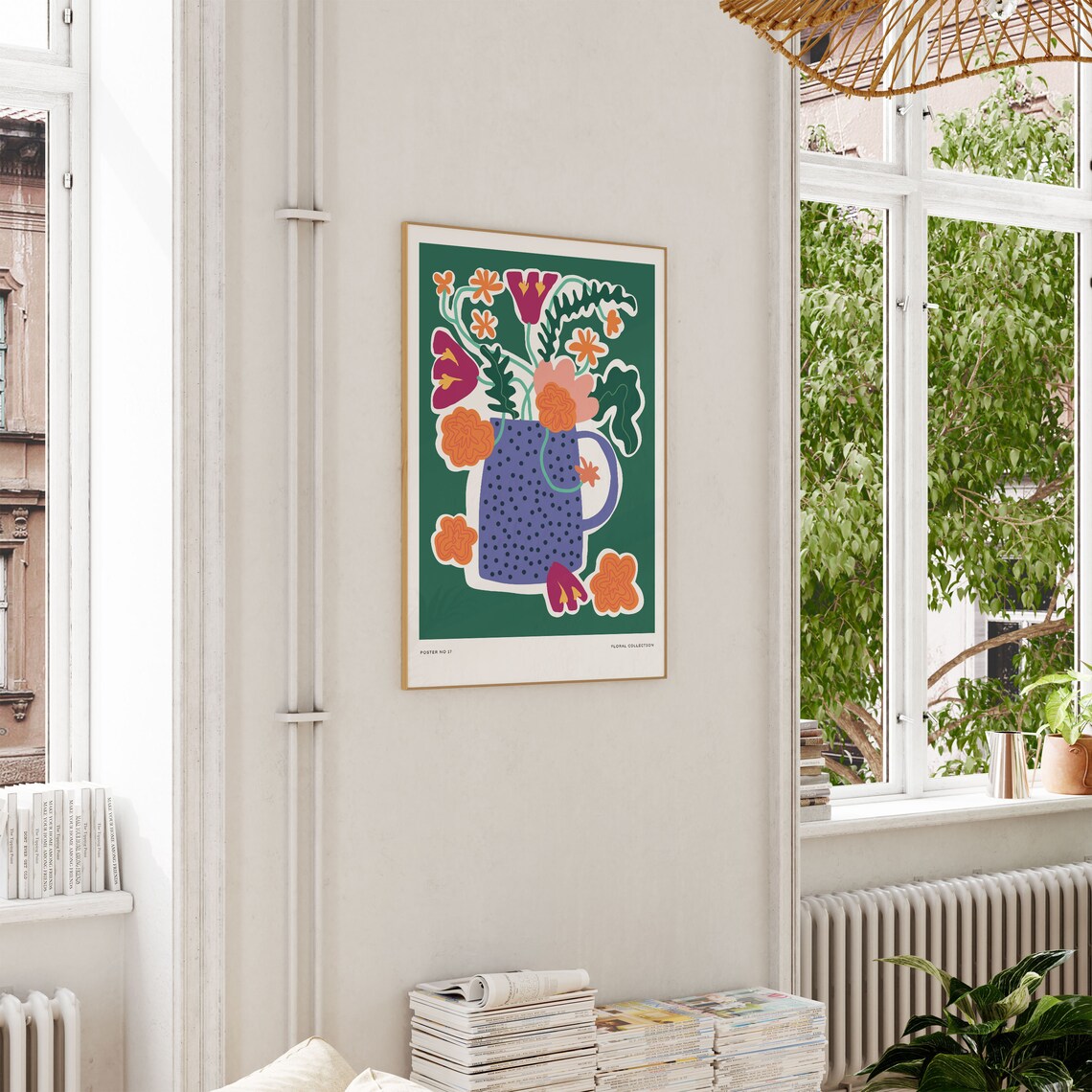 Bold Floral Bouquet Green Botanical Art Poster No 17 Flower Market - Image 2