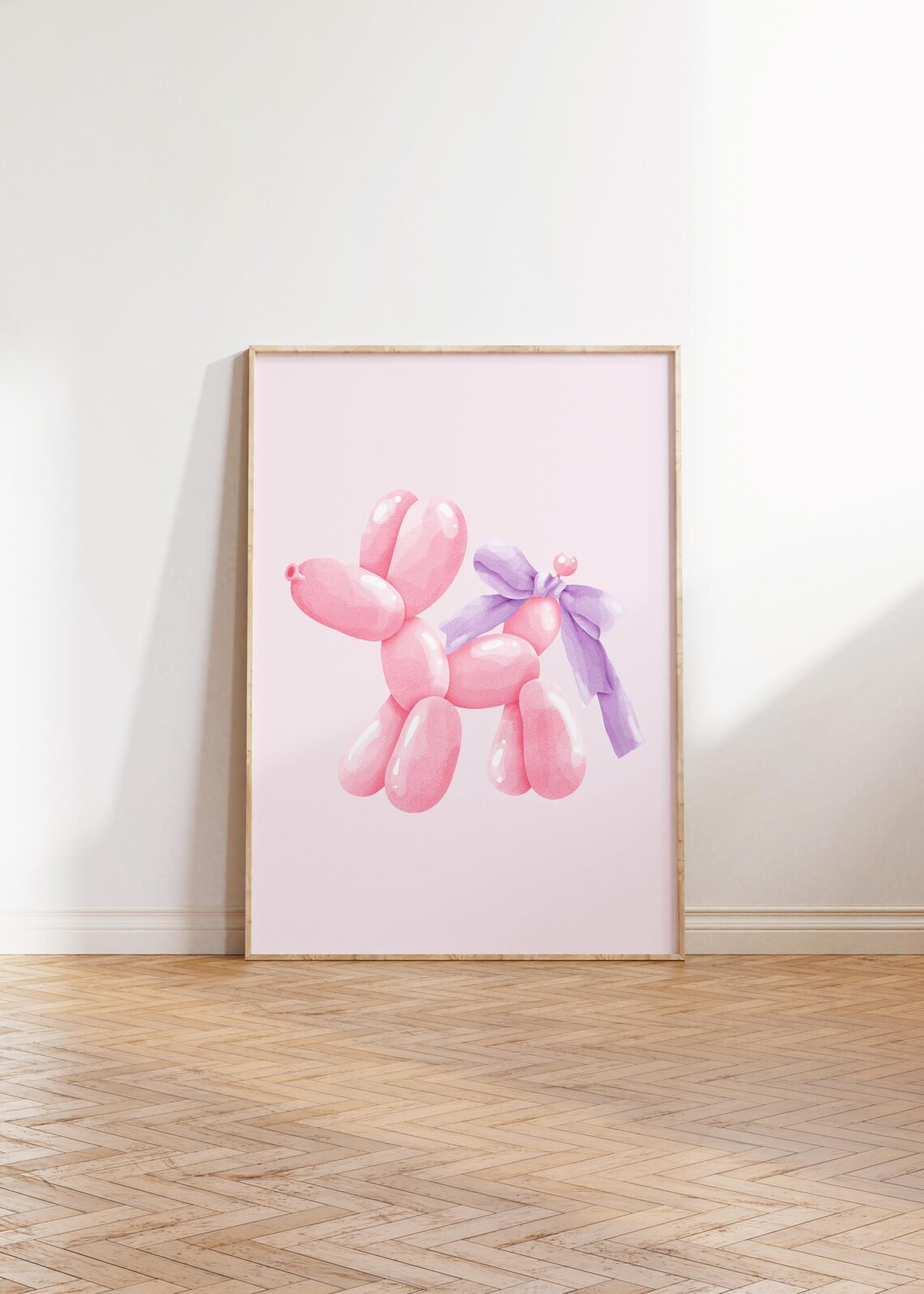 Pink Balloon Dog with Purple Bow Preppy Girly Bedroom Poster