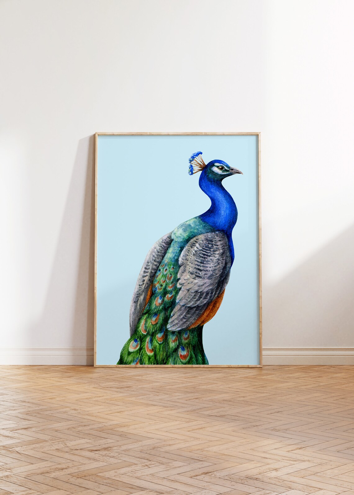 Blue Peacock Boho Mid-Century Modern Art Print
