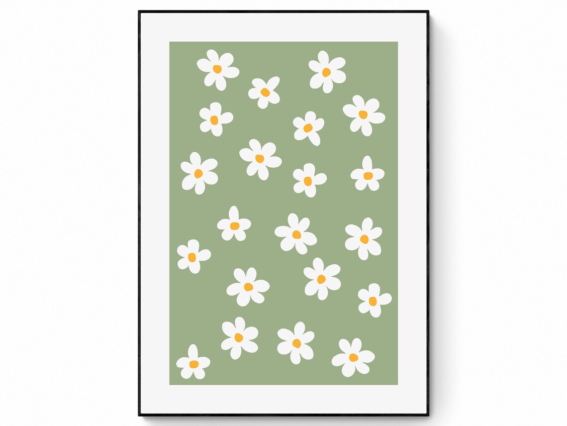 Sage Green Daisy Floral Art Print, Nursery Decor