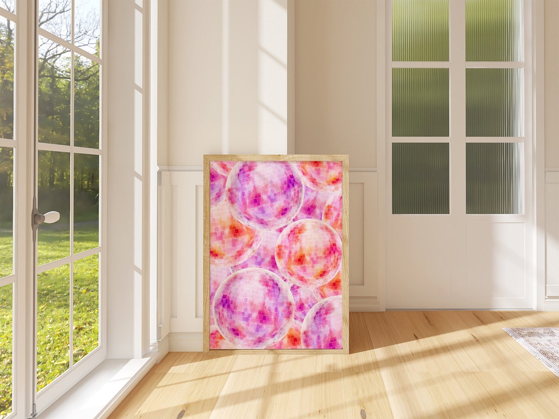 Pink Purple Disco Ball Pattern Trendy Girly Dorm Room Poster - Image 3