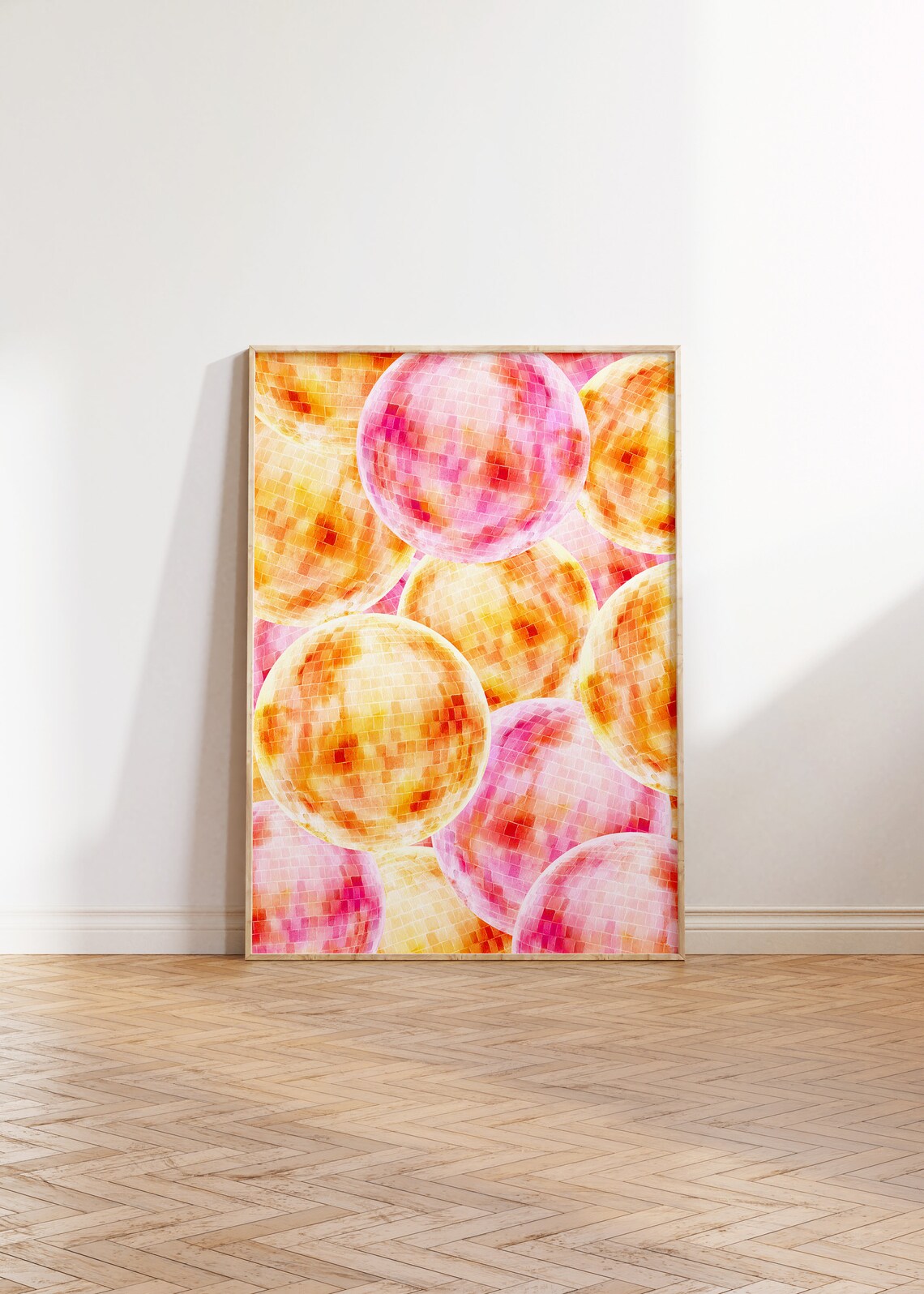 Pink Orange Disco Ball Watercolor Party Print Trendy Dorm Wall Poster - Image 2
