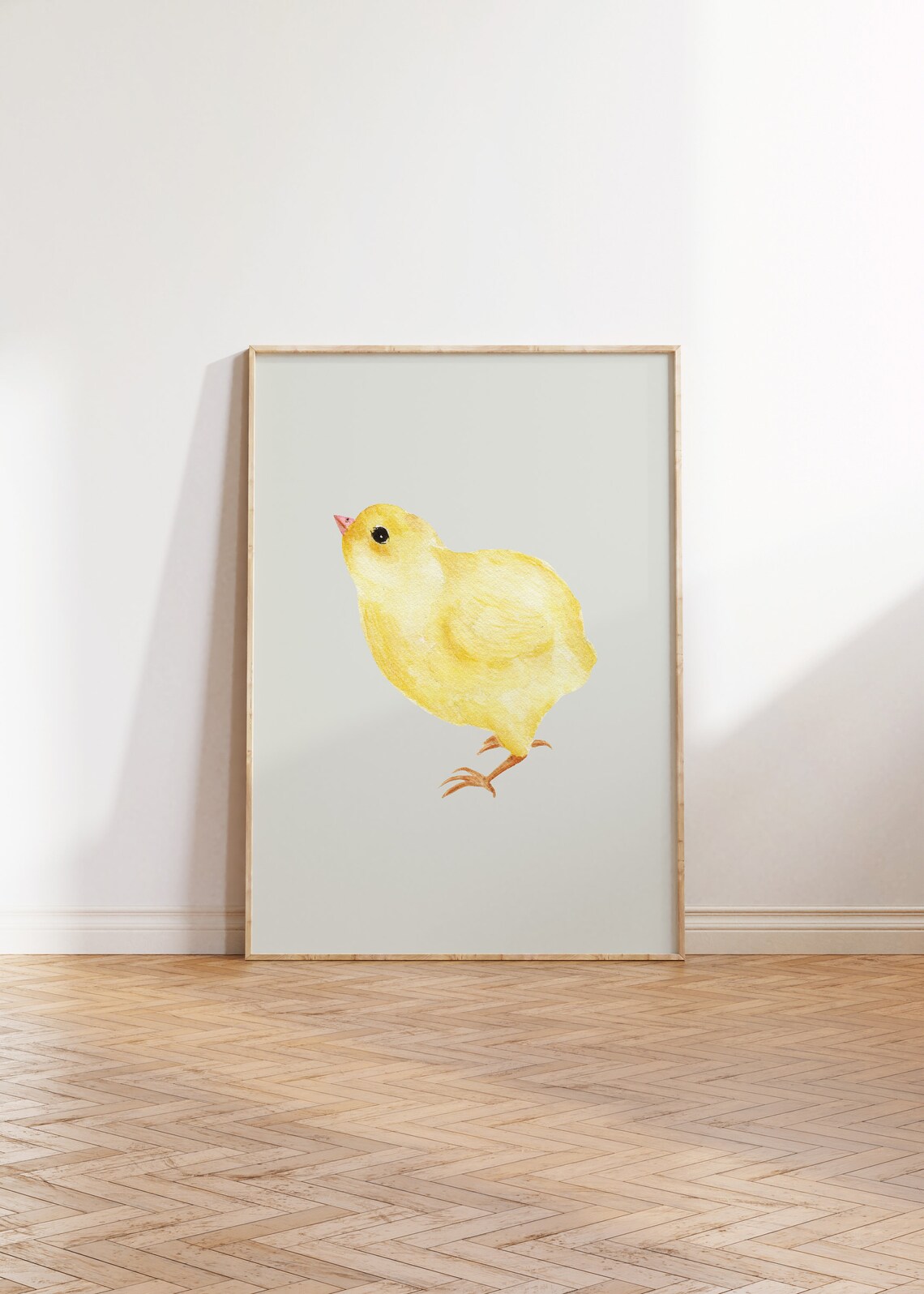 Baby Chick Yellow Watercolor Art Print Spring Sage Green Nursery Poster