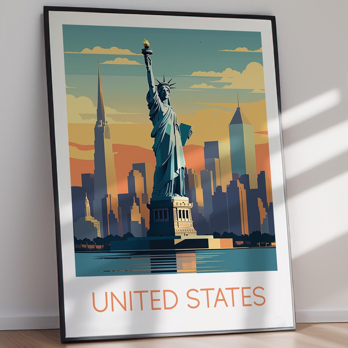 United States Statue of Liberty Sunset Skyline Travel Poster - Image 2