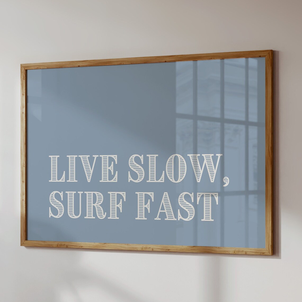 Live Slow Surf Fast Coastal Blue Typography Horizontal Poster