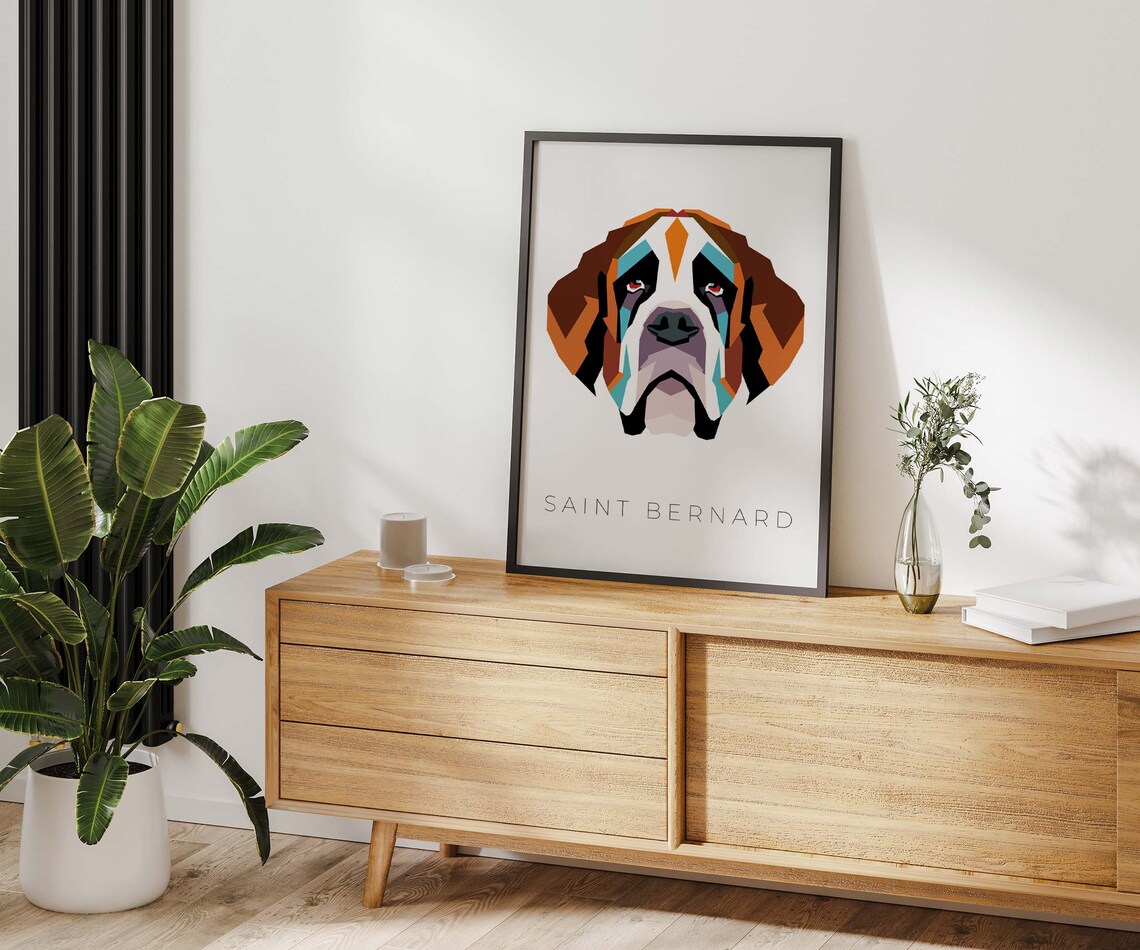 Saint Bernard Geometric Pop Art Colorful Dog Portrait Wall Art - Image 2