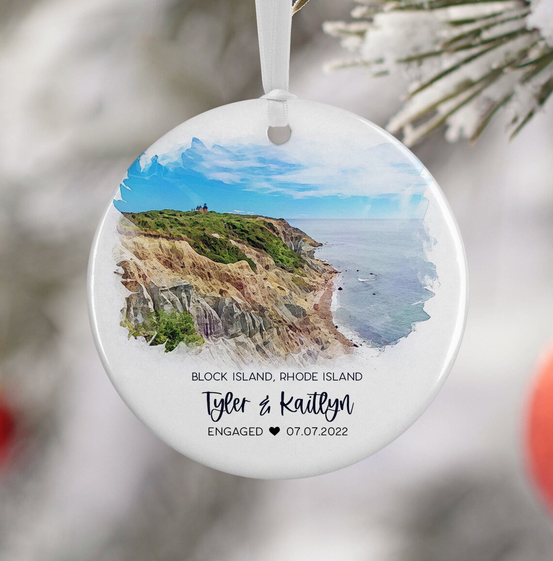 Block Island Watercolor Christmas Ornament Art Print