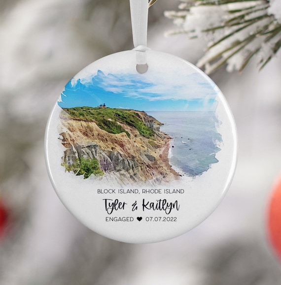 Block Island Watercolor Christmas Ornament Art Print