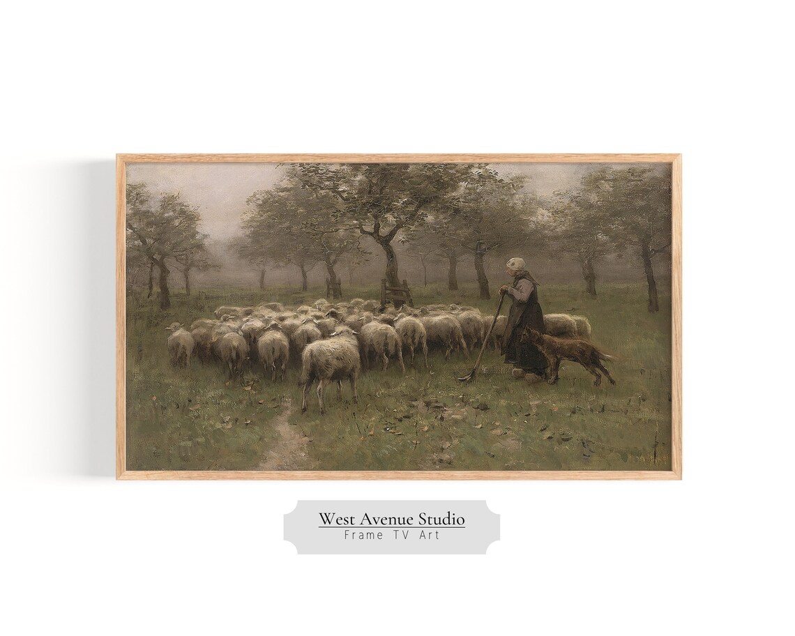 Frame Tv Art Shepherd And Flock Of Sheep Vintage Oil Painting Anton Mauve 1871 Instant Tv Art Screen Saver 314tv