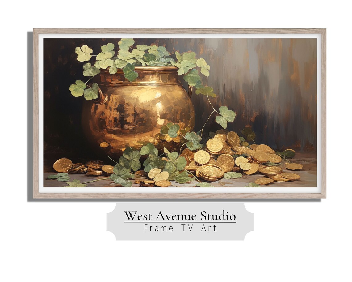 St Patricks Day Four Leaf Clover Pot Of Gold Art Print - Image 2