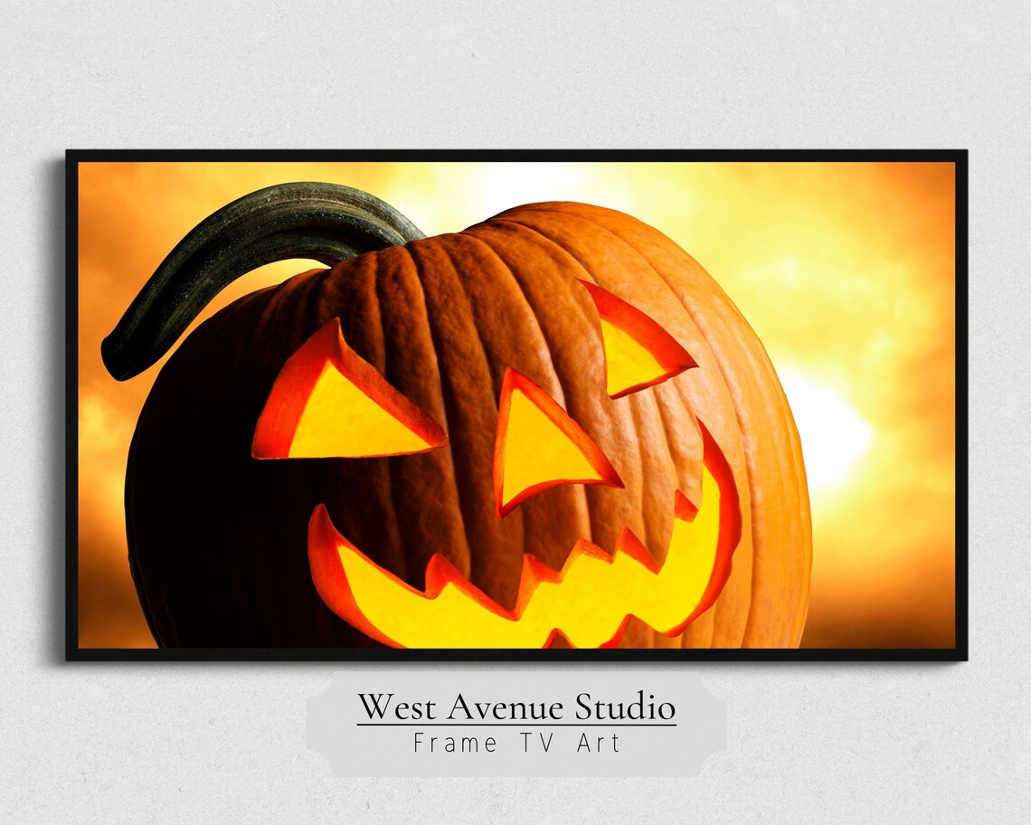 Glowing Jack O Lantern Close Up Fiery Orange Sky Halloween Pumpkin Art Poster - Image 5