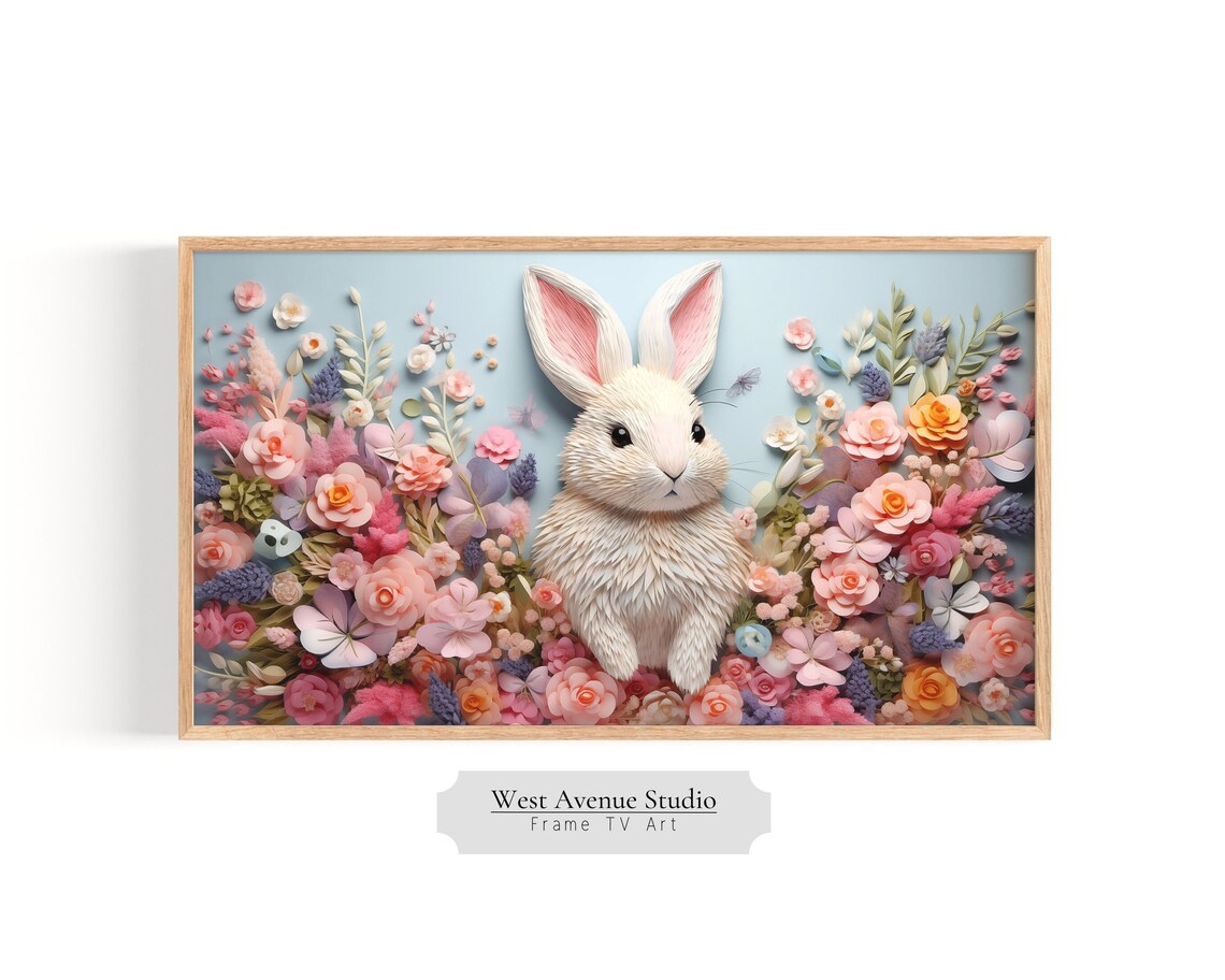 Easter Bunny 3D Embroidery Texture Art Print