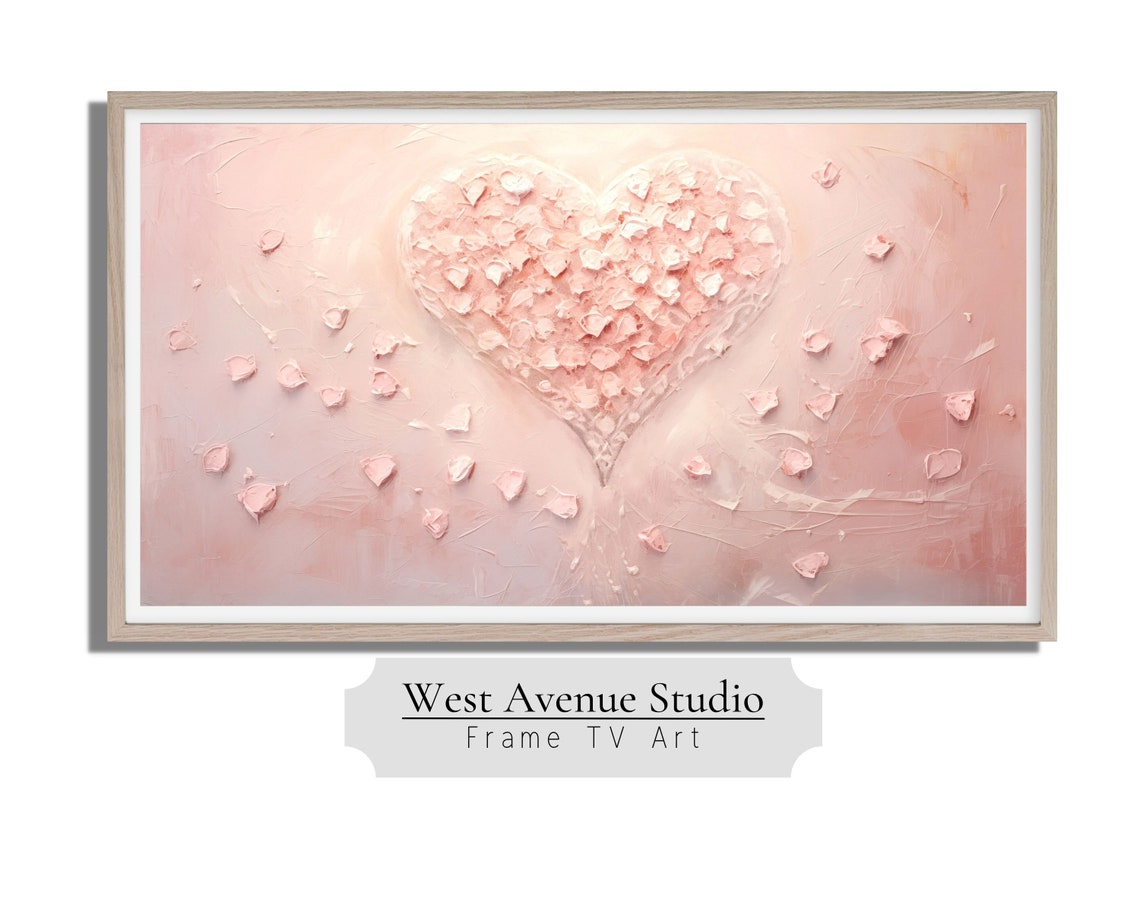 Blush Pink 3D Heart With Petals Textured Romantic Wall Art Poster - Image 2