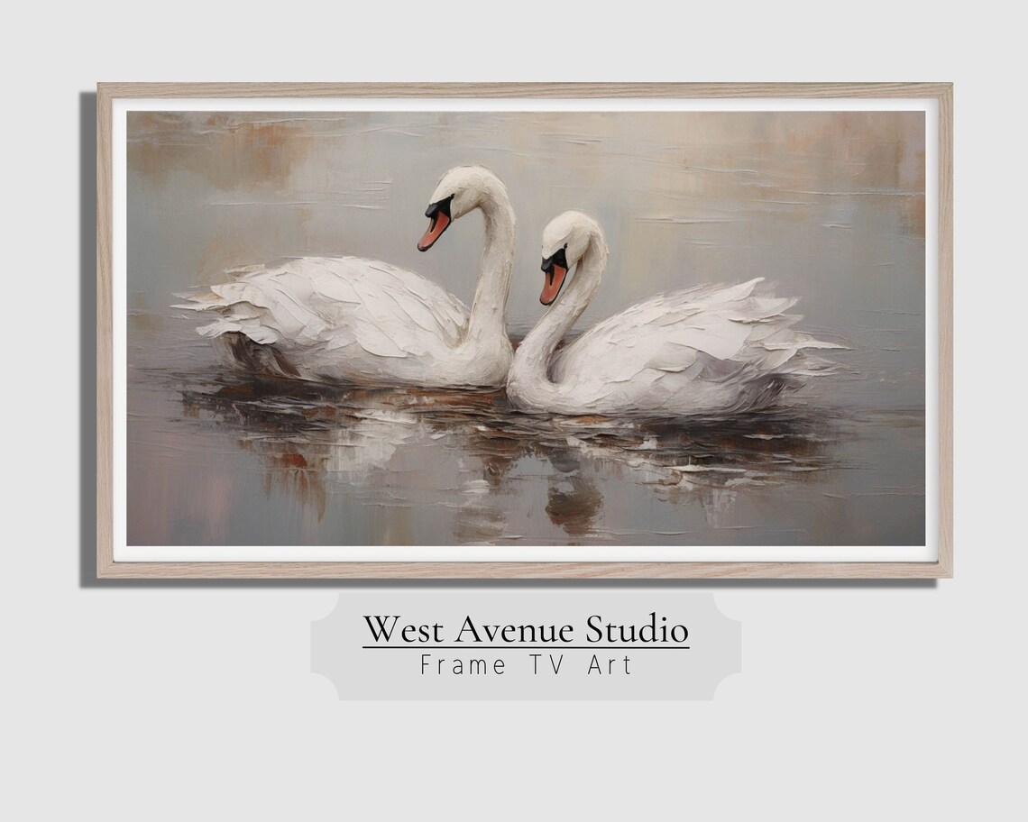 Spring Swan Neutral Oil Painting Art Print - Image 2