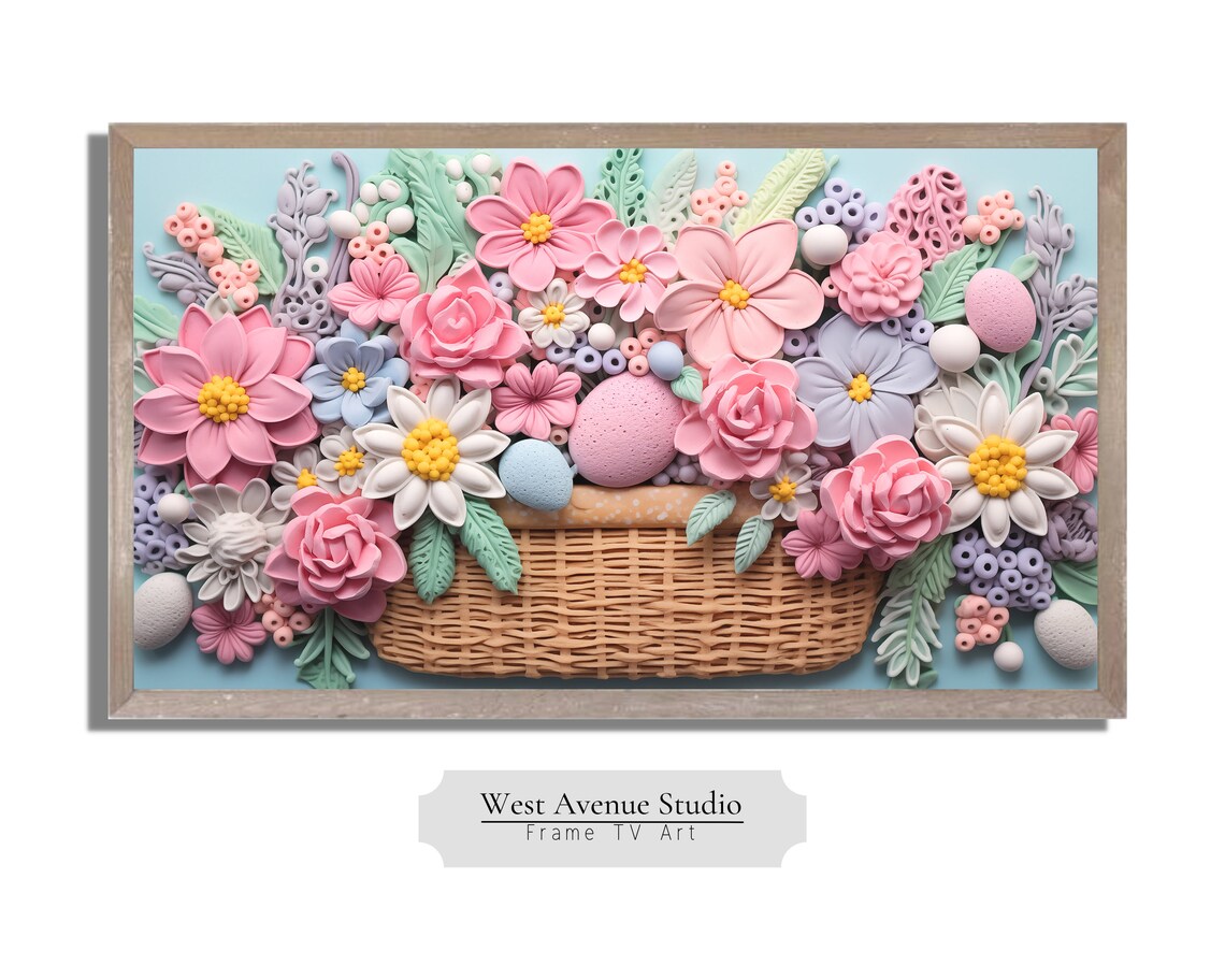 Easter Pastel Flower Basket 3D Textured Spring Eggs Floral Wall Art Poster - Image 3