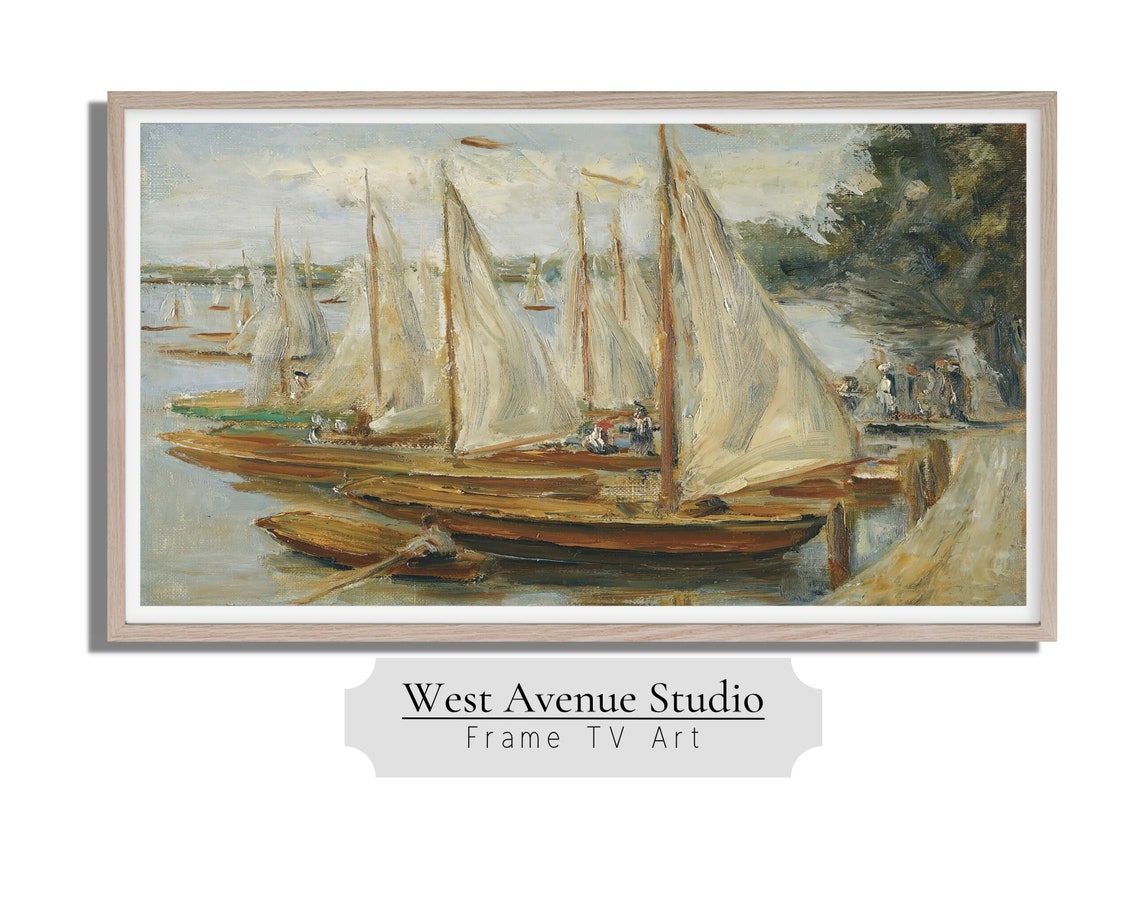 Frame Tv Art Summer Seascape Vintage Oil Painting Nautical Tv Art Summer Boats Summer Tv Art Circa 1893 Instant 296 - Image 2