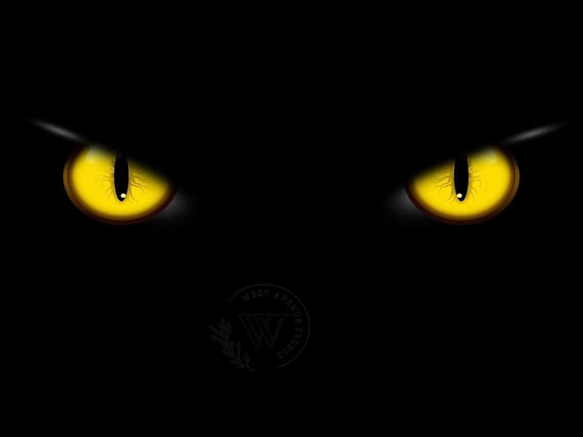 Black Cat Yellow Eyes Dark Spooky Halloween Night Feline Art Poster - Image 3