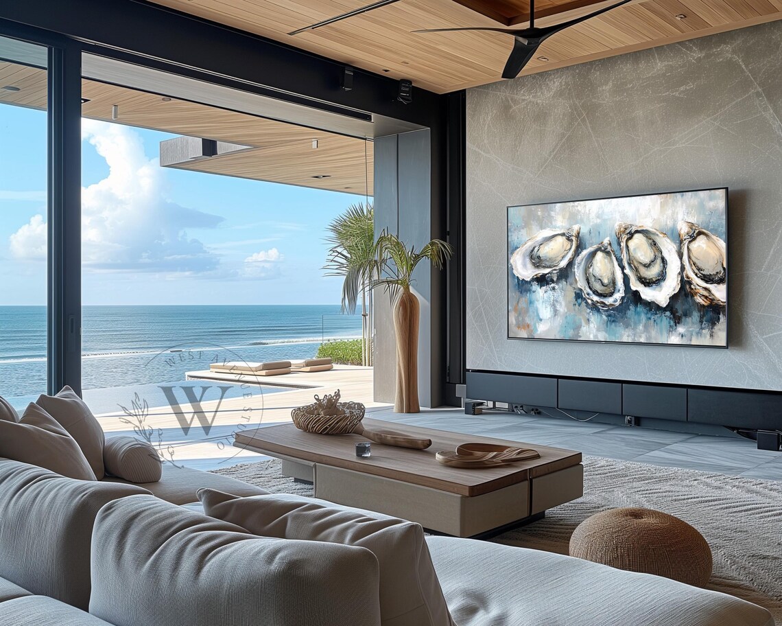 Coastal Oyster Shells Blue Abstract Beach House Kitchen Wall Art Poster - Image 5