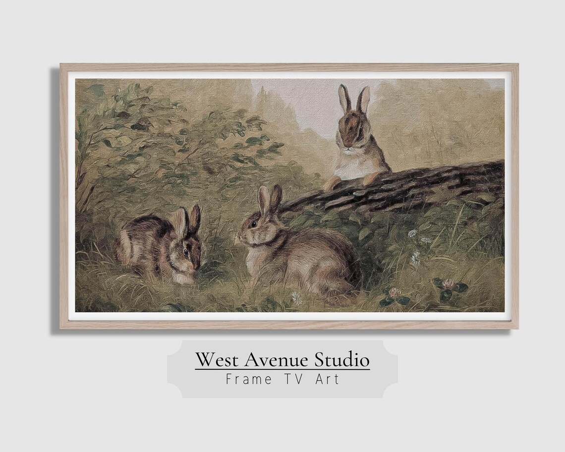 Vintage Rabbit Painting, Antique Farmhouse Art Print - Image 3