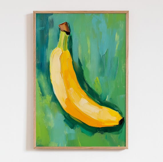 Dopamine Kitchen Art Colorful Banana Poster Maximalist Food Print Green Acrylic Wall Vibrant Fruit Still Life Funny Dining Room