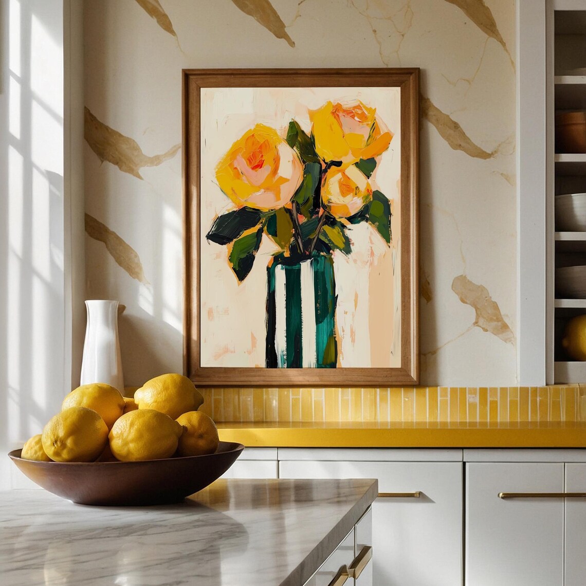 Yellow Roses Abstract Minimalist Floral Art Print