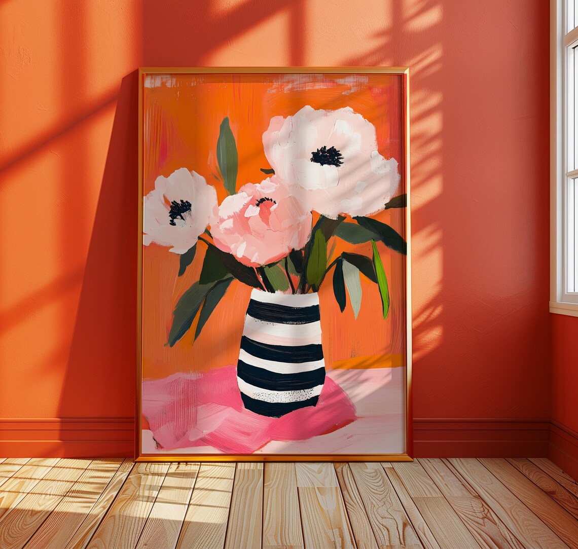 Peony Art Print, Matisse-Inspired Floral Poster