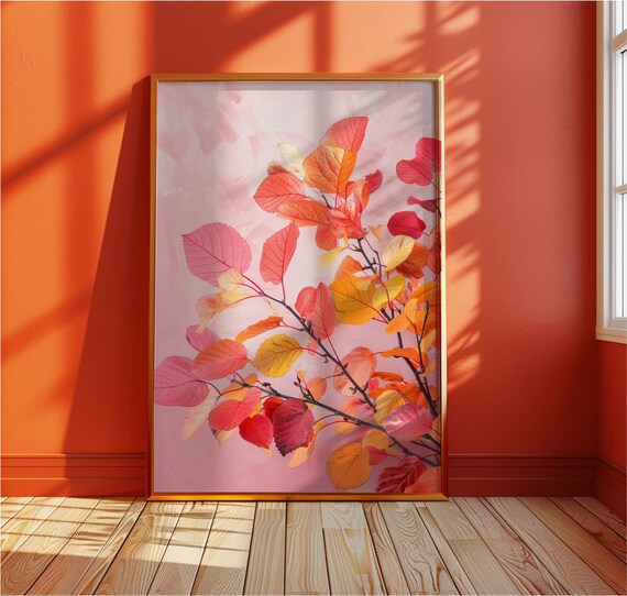 Delicate Autumn Branch With Red And Orange Leaves Botanical Poster