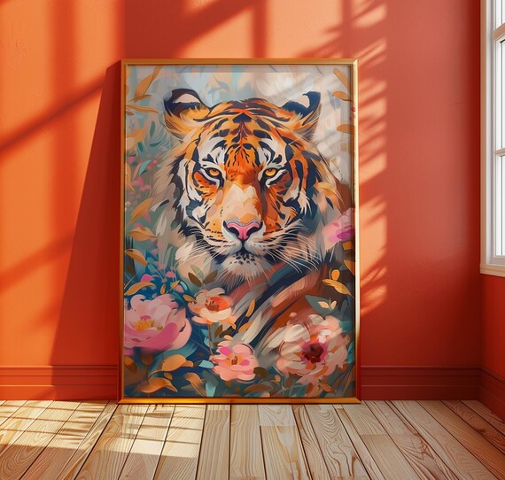 Trendy Tiger Art Print Modern Colorful Maximalist Home Decor And Gallery Walls