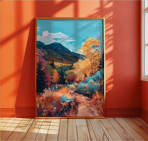 Colorful Autumn Mountain Trail Through Fall Foliage Landscape Poster
