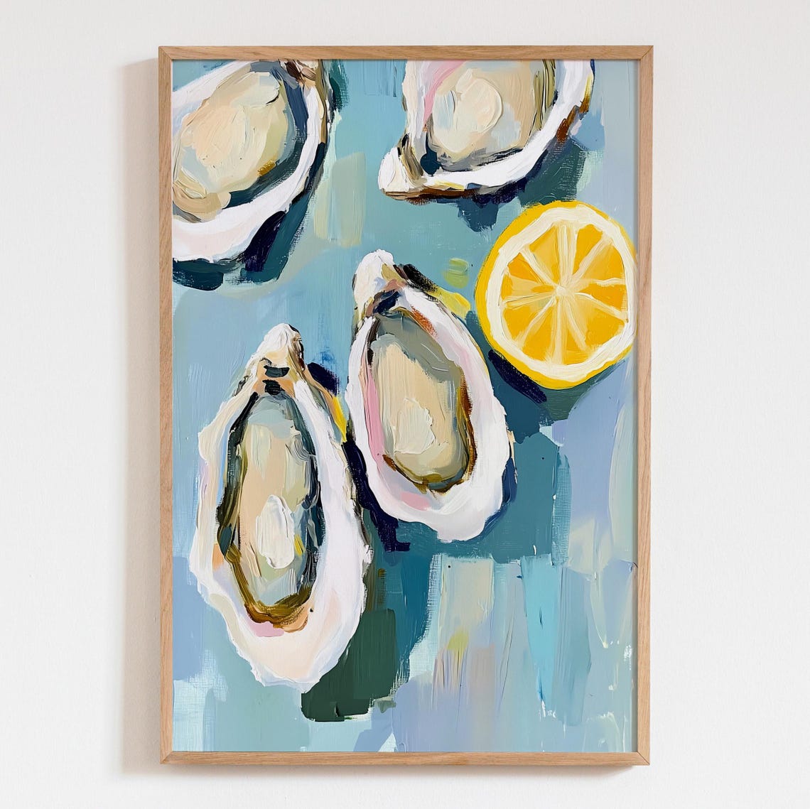 Oysters And Lemon Light Blue Acrylic Still Life Kitchen Art Poster