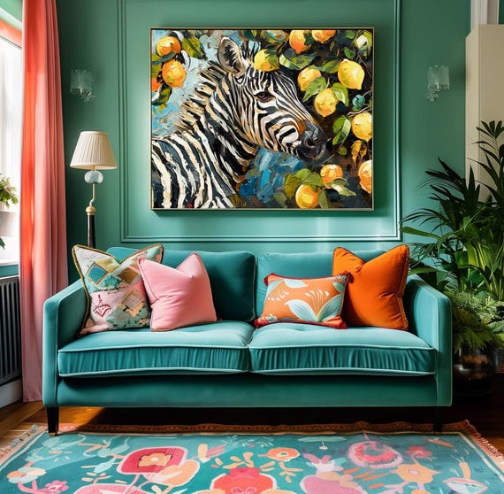 Zebra Lemon Tree Art Print Poster Acrylic Painting Wall Decor Modern Maximalist Tropical Room