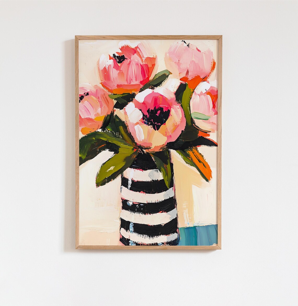 Abstract Pink Peonies Art Print, Bold Floral Decor