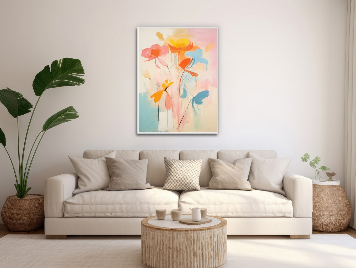Dreamy Abstract Flowers In Orange Pink And Blue Drip Art Poster - Image 3