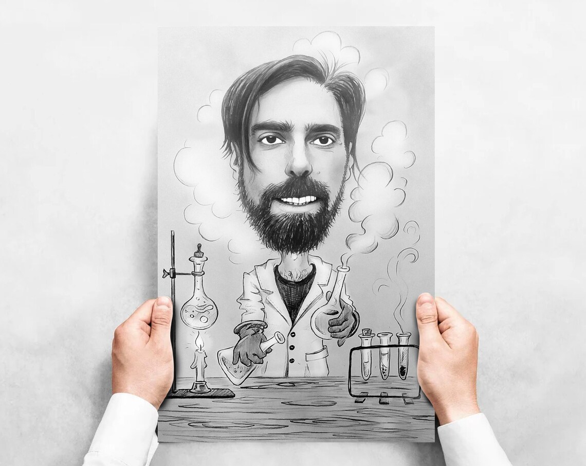Custom Chemistry Teacher Pencil Caricature From Photo Poster