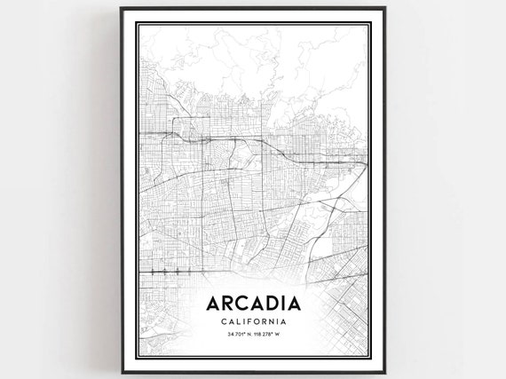 Arcadia Map Print Poster Wall Art Ca City Street Decor Road Gift B1262