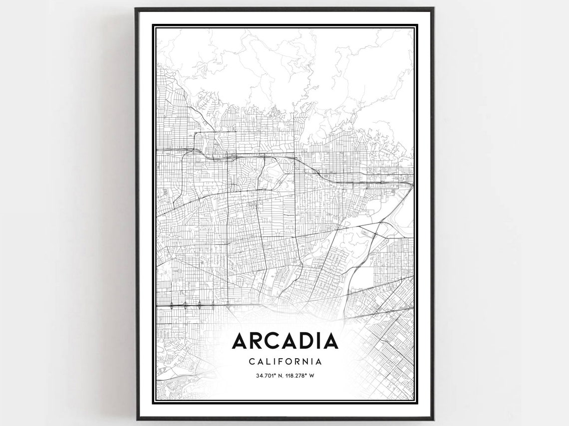 Arcadia California City Street Map Minimalist Line Art Map Poster