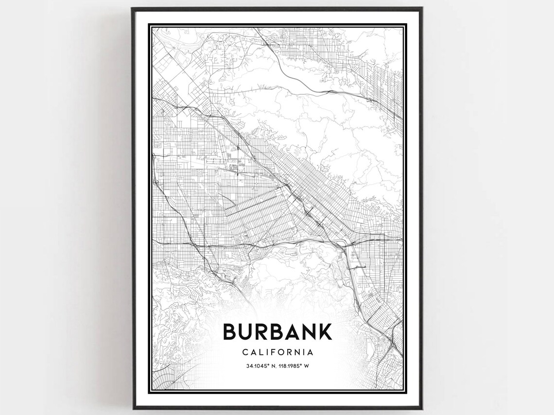 Burbank California Minimalist Street Map Monochrome Line Art Poster