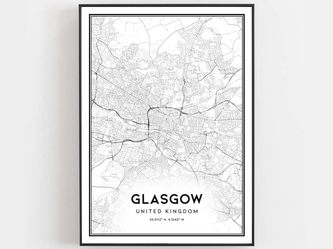 Glasgow Map Poster Print, City Street Decor