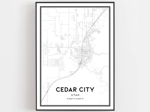 Cedar City Map Art Print, Utah Street Decor