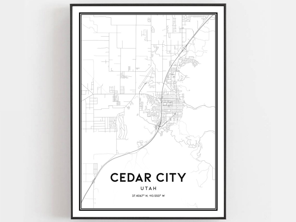 Cedar City Map Art Print, Utah Street Decor