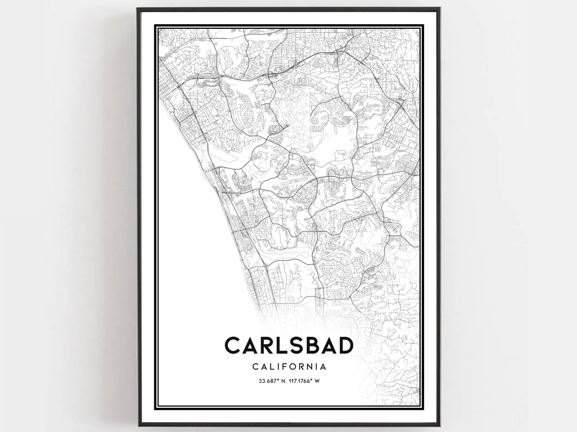 Carlsbad California City Street Map Minimalist Black White Poster