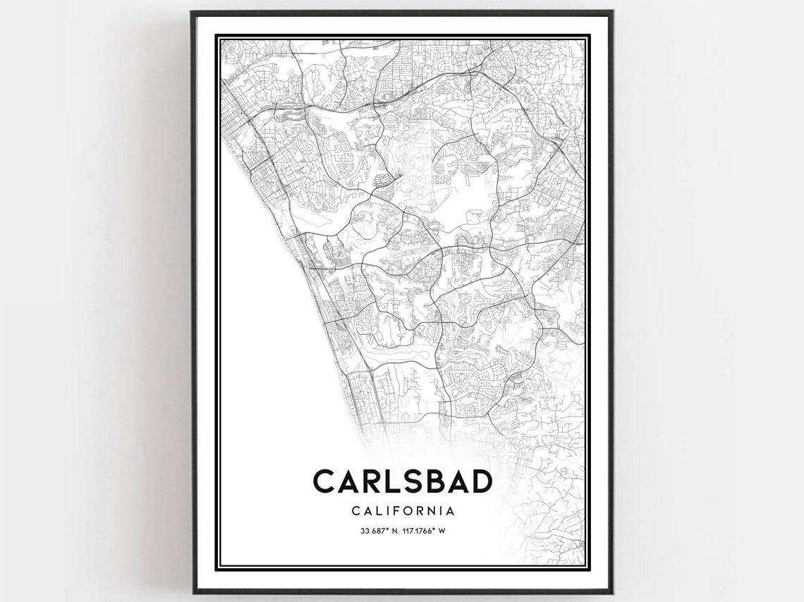 Carlsbad Map Print Poster Wall Art Ca City Street Decor Road Gift B805