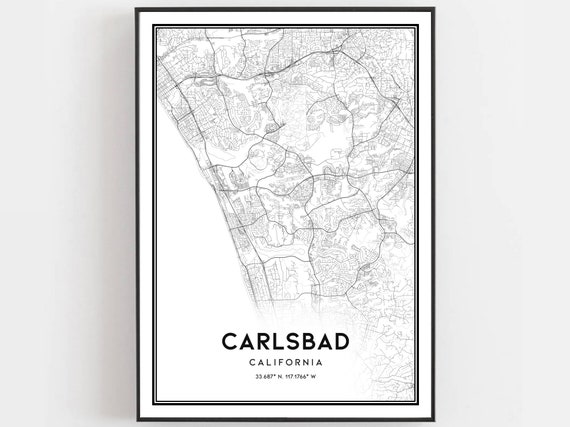 Carlsbad Map Print Poster Wall Art Ca City Street Decor Road Gift B805