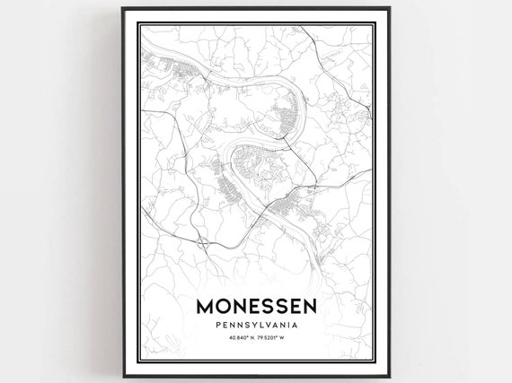 Monessen Map Print Poster Wall Art Pa City Pennsylvania Street Decor Road Gift B1192
