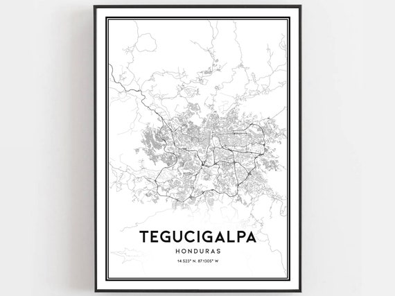 Tegucigalpa Map Poster, City Street Decor