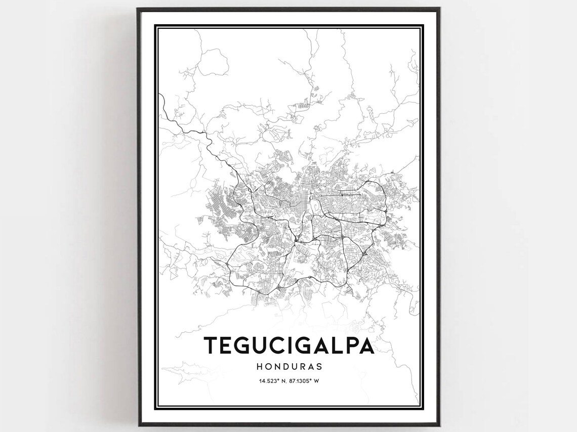 Tegucigalpa Map Poster, City Street Decor