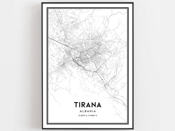 Tirana Map Print Poster Wall Art City Street Decor Road Gift B287