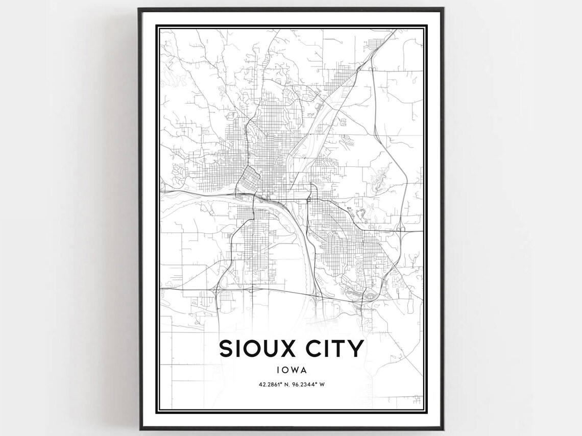 Sioux City Iowa City Street Map Minimalist Black White Poster