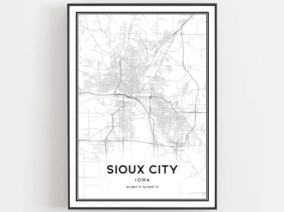 Sioux City Map Print Poster Wall Art Ia Iowa Street Decor Road Gift B841